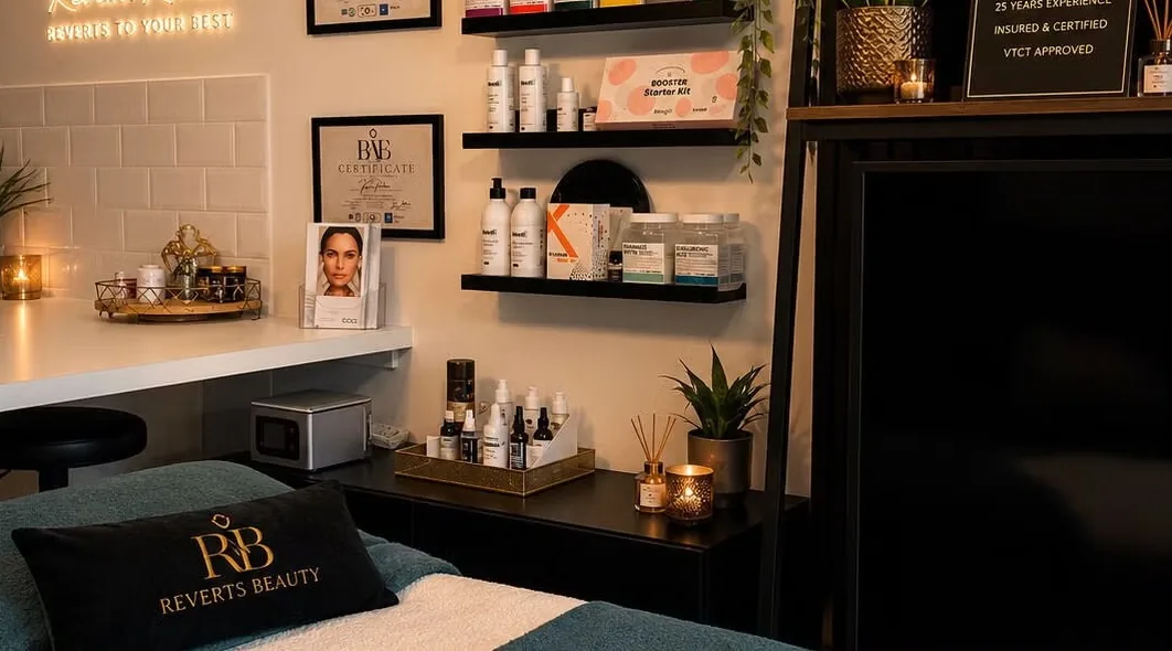Inside Reverts Beauty, with skincare shelves and warm lighting